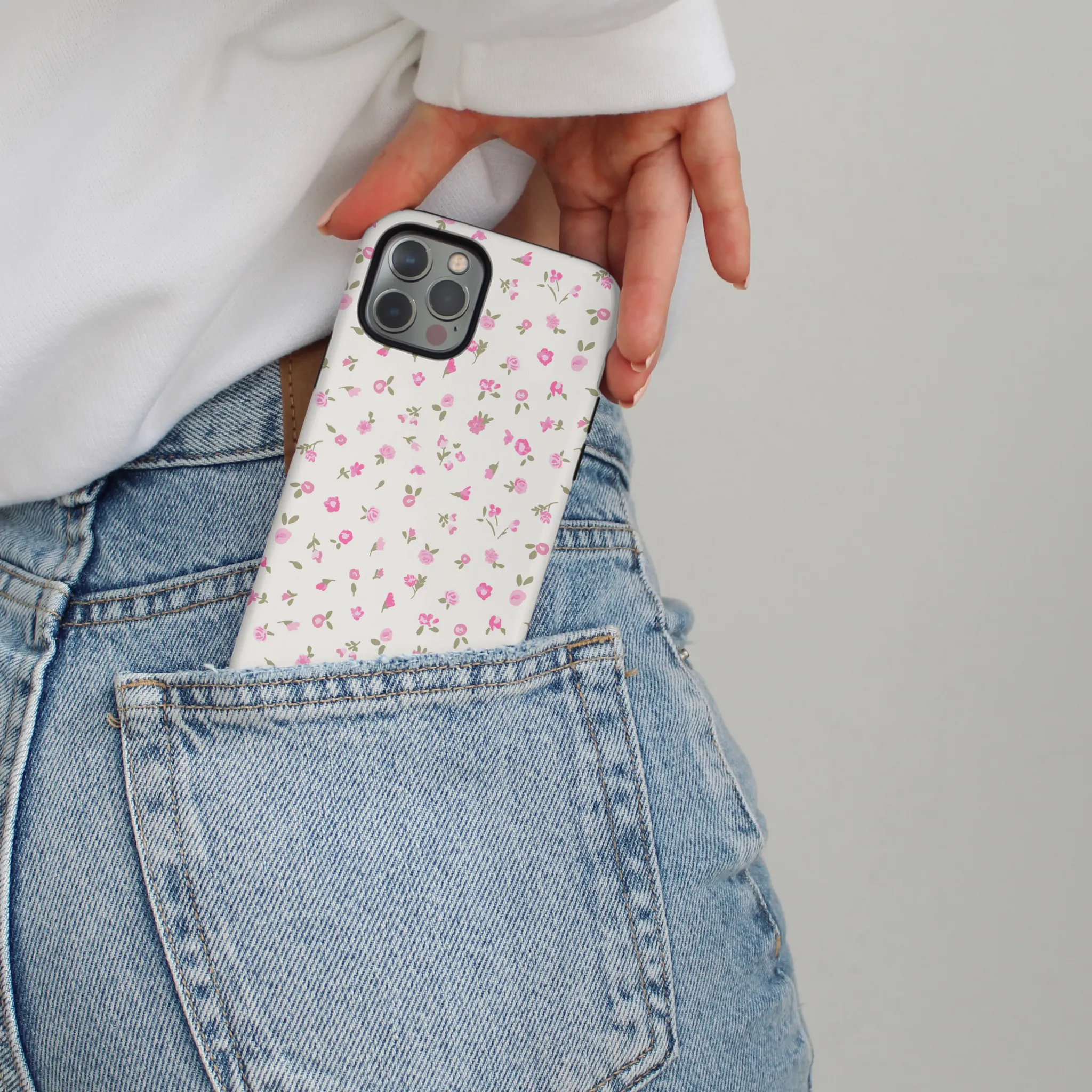 Tough Phone Case - Pink Watercolour Flowers Polished Touch Port Protection