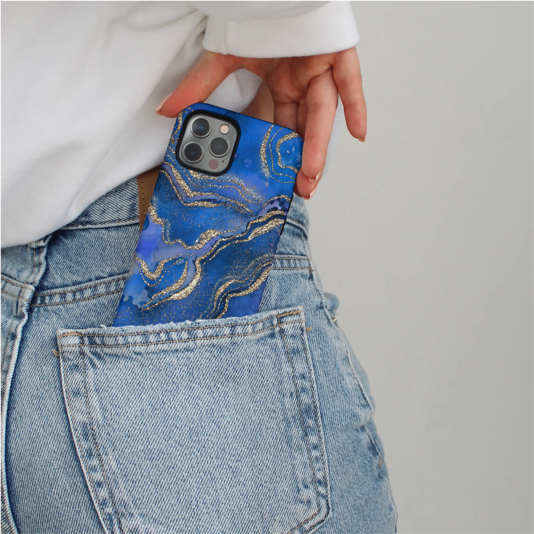 Protective Corner Tough Phone Case - Royal Blue Crystal Agate