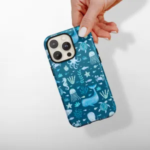 Tough Phone Case - Sea Life Party - Blue Vivid Design Texture