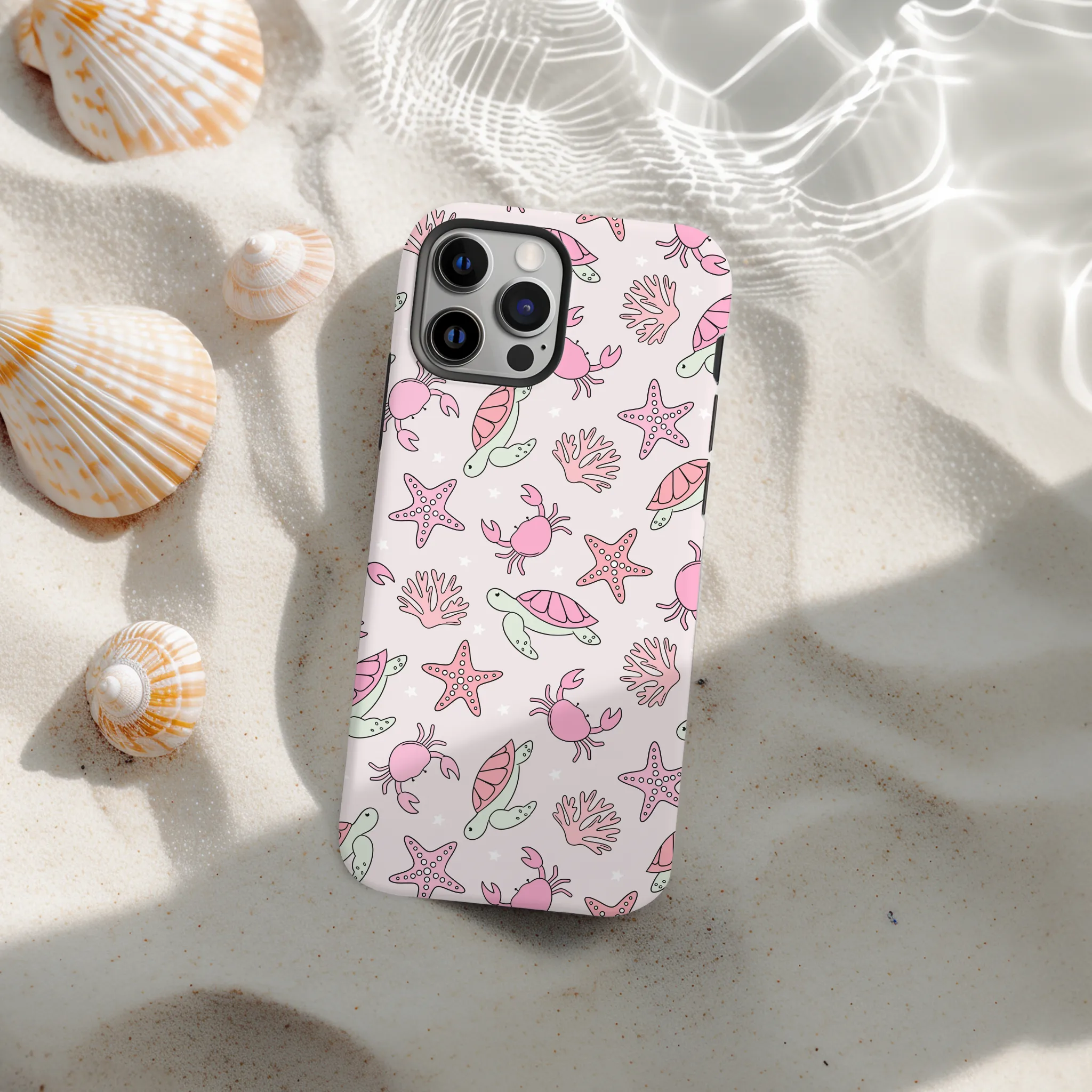 Minimal Comfort Tough Phone Case - Sea Life Party - Pink
