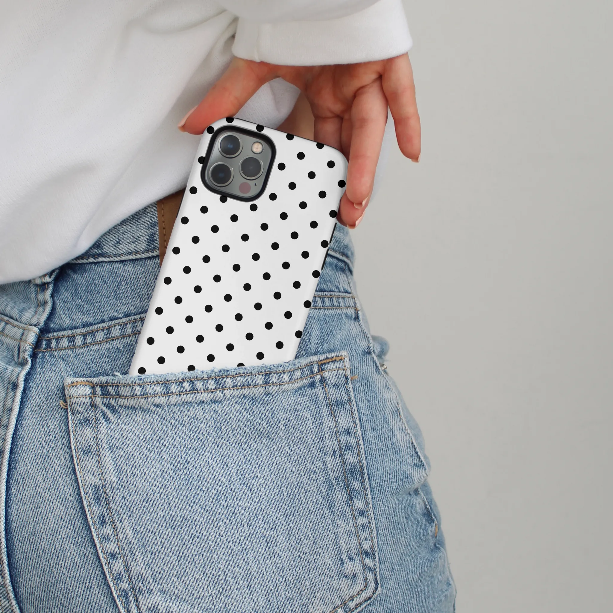 Ultra Thin Tough Phone Case - White Polka Dot