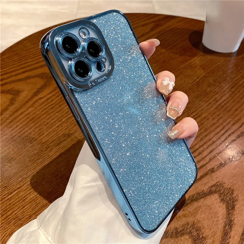 Shockproof Glitter Square Plating Case For iPhone Modern Grip Texture Rugged Design Style
