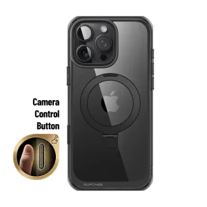 Wireless Compatible iPhone 16 Pro 6.3 inch Unicorn Beetle MAG Stand Slim Clear MagSafe Camera Control Button Case-Black