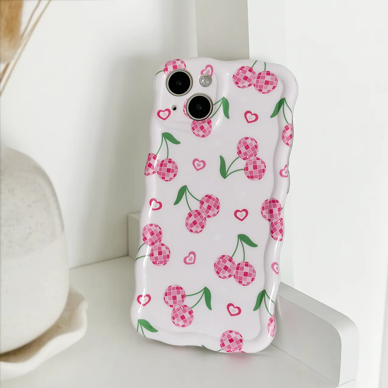 Elegant Shield Protective Material Wavy Phone Case - Disco Cherries