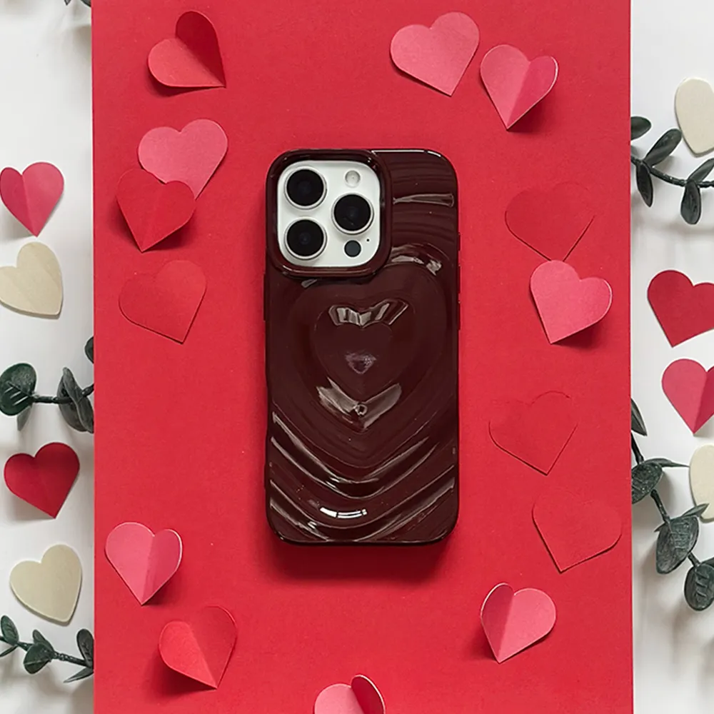 Melting Heart Phone Case - Burgundy Matte Surface Design