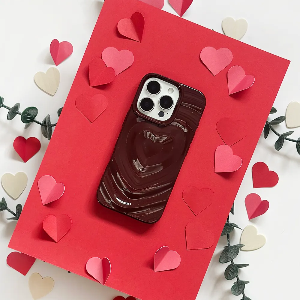 Simple Texture Minimal Edge Design Melting Heart Phone Case - Burgundy