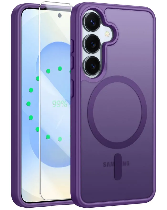 High Quality Durable Coating FNTCASE for Samsung Galaxy S25 / S24  6.7 Inch Phone Case: Magnetic Translucent Matte Shockproof Slim Phone Cover - Military Grade Drop Proof Hard Back Anti-Fingerprint Protective Case