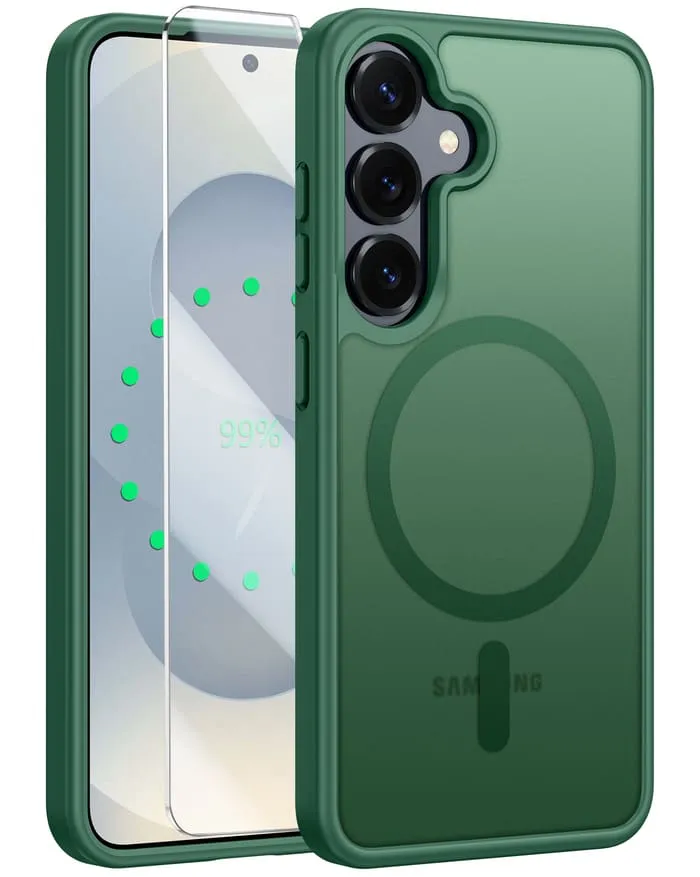 FNTCASE for Samsung Galaxy S25 / S24  6.7 Inch Phone Case: Magnetic Translucent Matte Shockproof Slim Phone Cover - Military Grade Drop Proof Hard Back Anti-Fingerprint Protective Case Flexible Material Rugged Frame