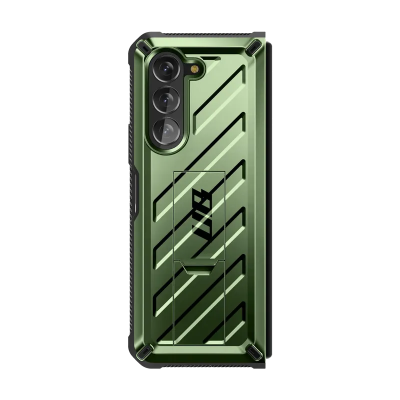 Galaxy Z Fold5 Unicorn Beetle Kickstand Case with Screen Protector-Dark Green Matte Texture Design Durable Surface