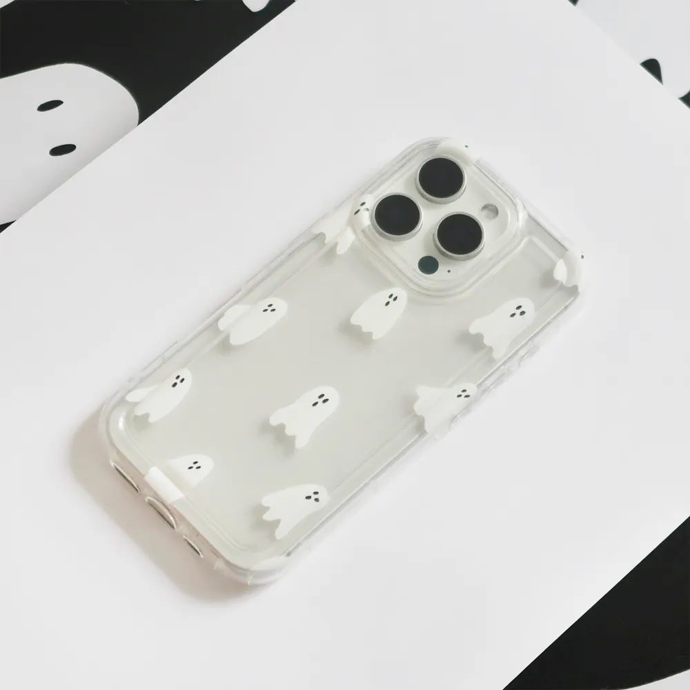 Raised Bezels Clear Phone Case - Cute Ghosts