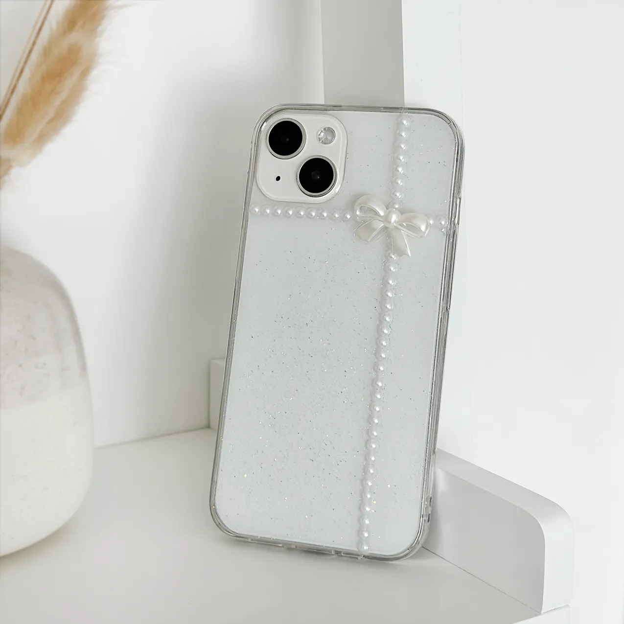 Protective Layer Scratch Barrier Clear Pearl Bow Phone Case