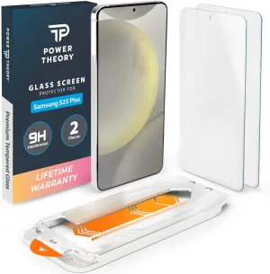 Power Theory Designed for Samsung Galaxy S25 Plus Screen Protector Tempered Glass 9H Hardness [2 Pack] Device Shield Elite Max