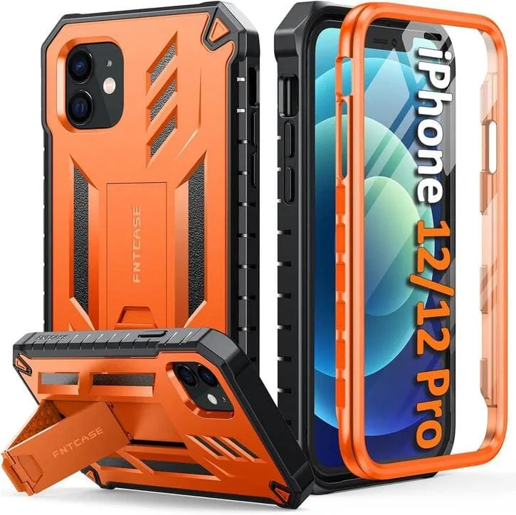 iPhone 12/12 Pro Phone Case Military Grade Drop Proof Rugged Protective Cover with Built-in Screen Protector and Kickstand Light Structure High Durability