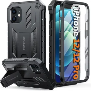 iPhone 12/12 Pro Phone Case Military Grade Drop Proof Rugged Protective Cover with Built-in Screen Protector and Kickstand Ergonomic Shape