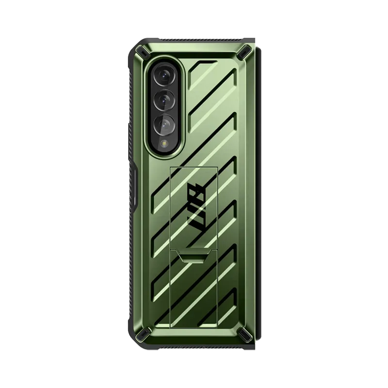 Galaxy Z Fold3 Unicorn Beetle Kickstand Case with Screen Protector-Dark Green Outdoor Travel Durable Design Texture