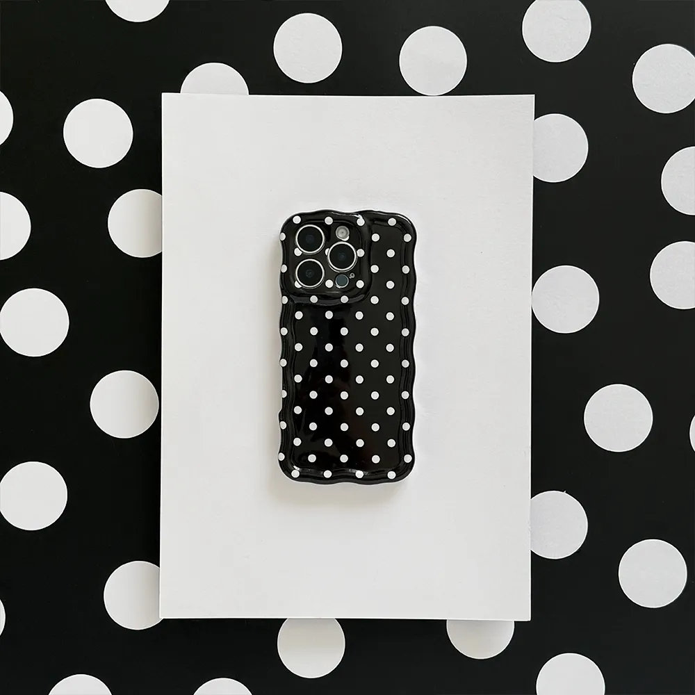 Wavy Phone Case - Black Polka Dot Wireless Charging Compatible
