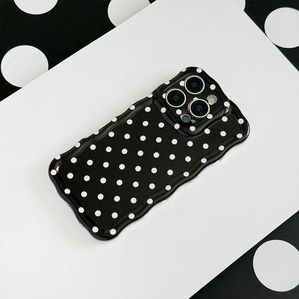 Wavy Phone Case - Black Polka Dot Polished Edge