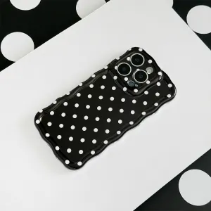 Wavy Phone Case - Black Polka Dot Polished Edge