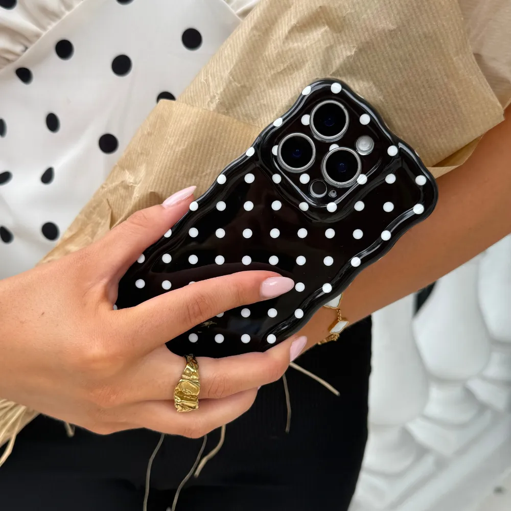 Wavy Phone Case - Black Polka Dot Slim Fit Design Trendy Detailing