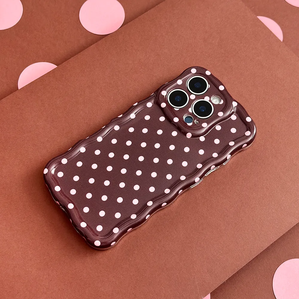 Smooth Grip Layer Slim Design Wavy Phone Case - Brown Polka Dot