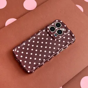 Smooth Grip Layer Slim Design Wavy Phone Case - Brown Polka Dot