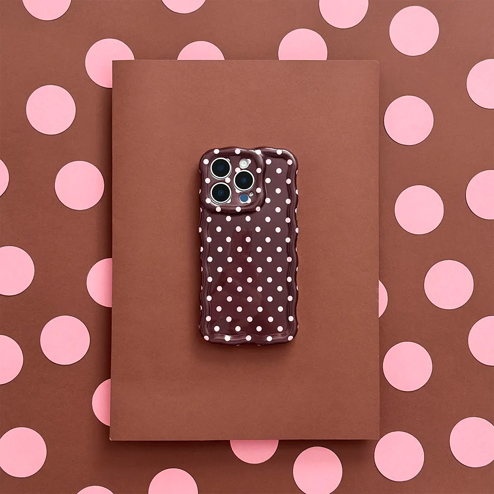 Wavy Phone Case - Brown Polka Dot Protective Layering Lightweight Shell