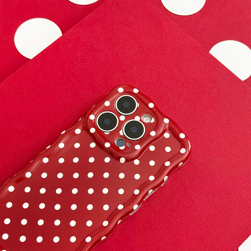 Wavy Phone Case - Burgundy Polka Dot Comfort Design