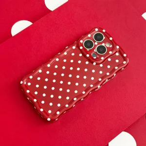Wavy Phone Case - Burgundy Polka Dot Travel Accessory Tight Fit