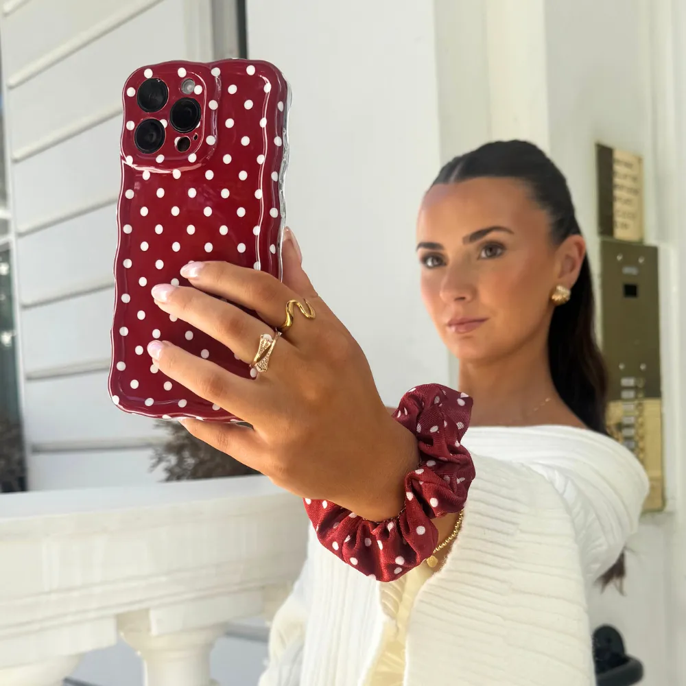Wavy Phone Case - Burgundy Polka Dot Soft Build Texture Smooth Coating