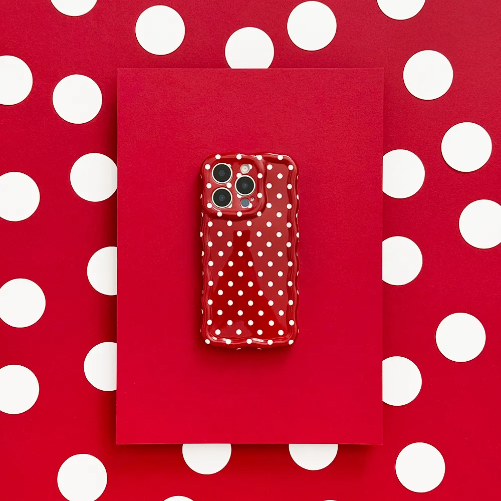 Fashion Texture Wavy Phone Case - Burgundy Polka Dot