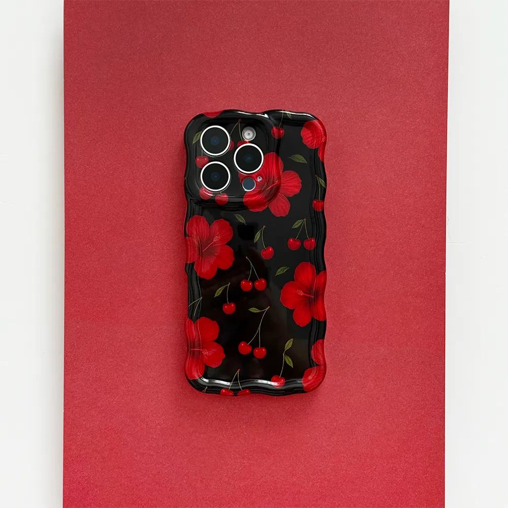 Wavy Phone Case - Cherry Hibiscus Urban Design Gloss Layer
