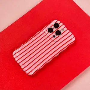Wavy Phone Case - Cherry Stripe Clear Frame