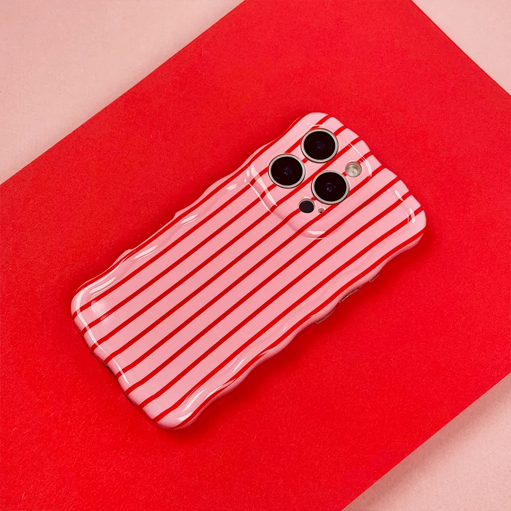 Wavy Phone Case - Cherry Stripe Clear Frame