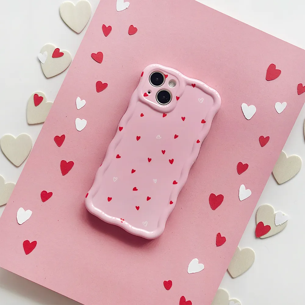 Comfort Finish Compact Grip Wavy Phone Case - Cute Hearts