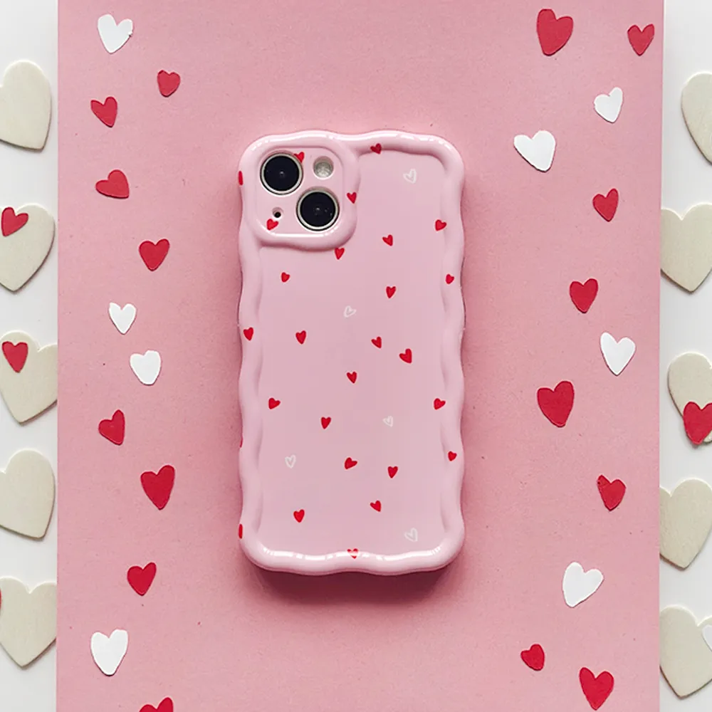 Wavy Phone Case - Cute Hearts Lightweight Build Quality