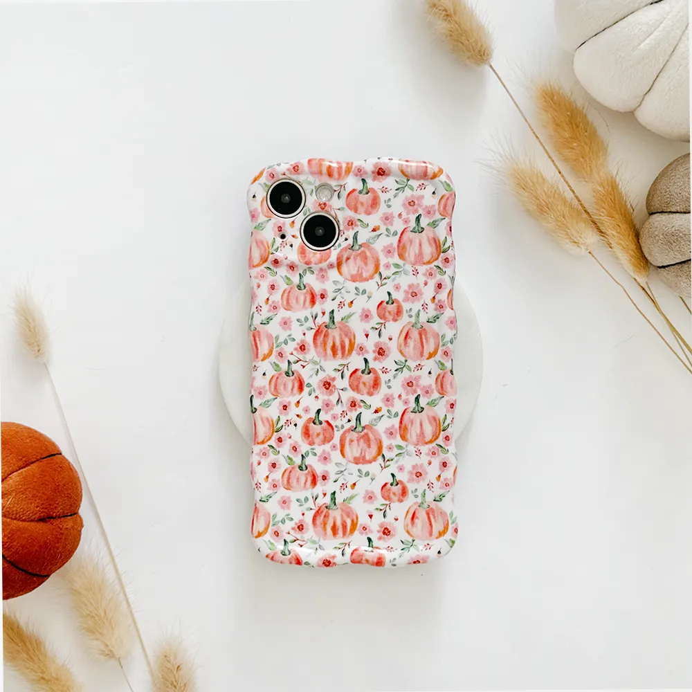 Easy Removal Textured Grip Wavy Phone Case - Ditsy Pumpkins