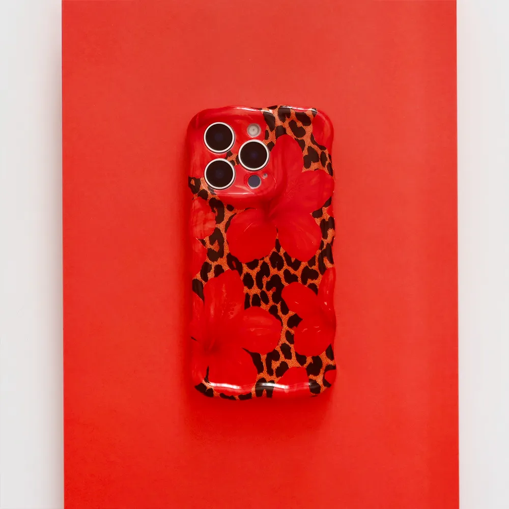 Wavy Phone Case - Leopard Hibiscus Comfort Feel Vivid Pattern Design