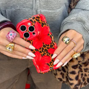 Clear Texture Car Accessory Wavy Phone Case - Leopard Hibiscus