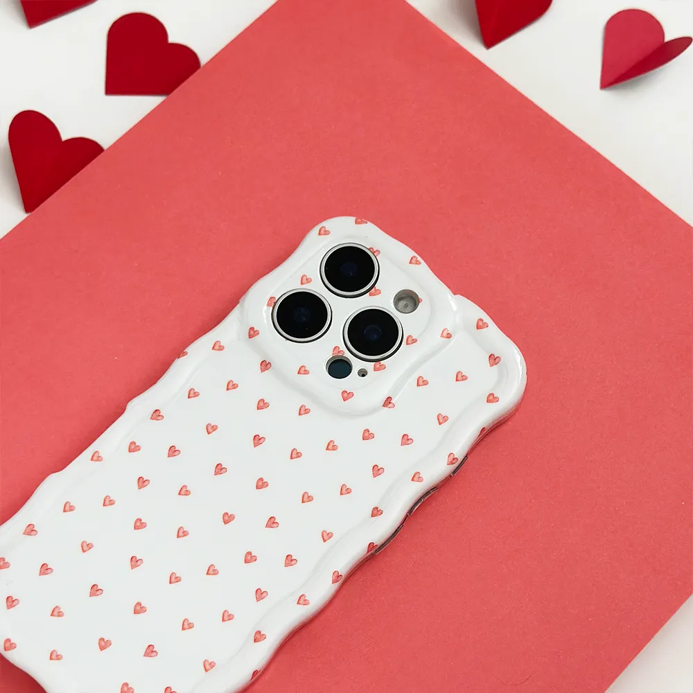 Premium Pattern Design Button Cover Wavy Phone Case - Mini Hearts