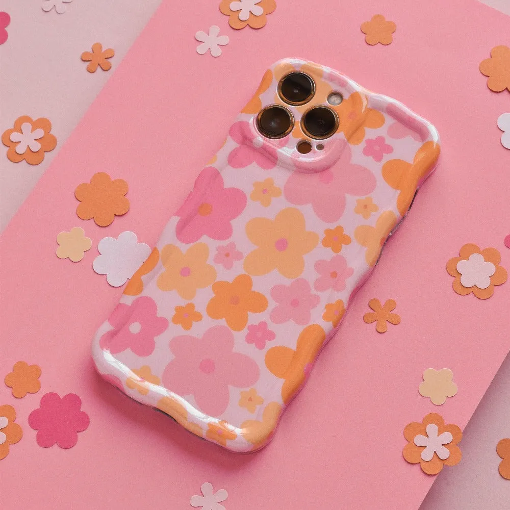Trendy Finish Wavy Phone Case - Pink & Orange Bloom