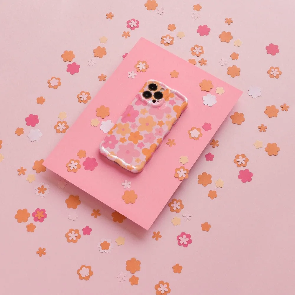 Wavy Phone Case - Pink & Orange Bloom Creative Design Stylish Choice