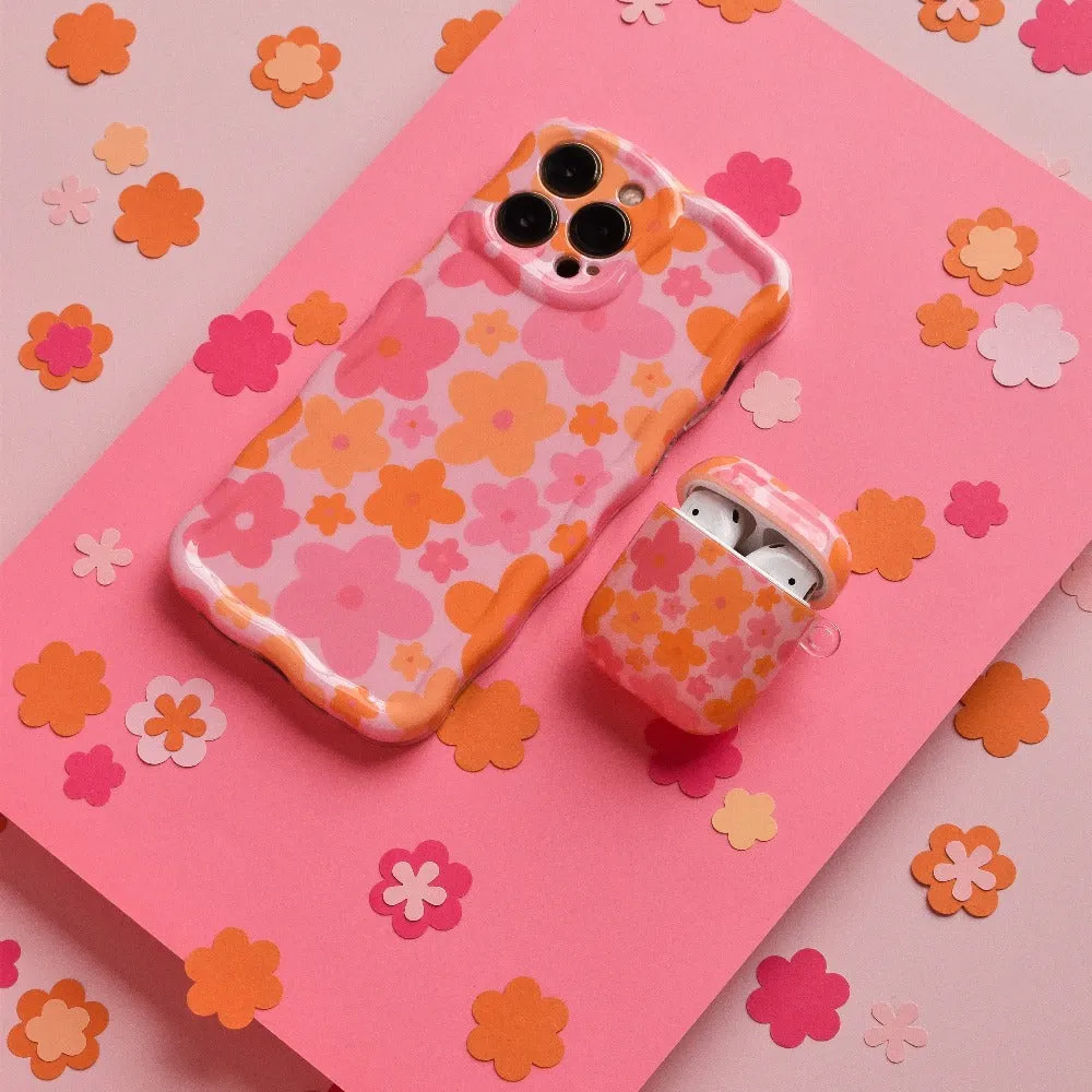 Wavy Phone Case - Pink & Orange Bloom High-End Detail