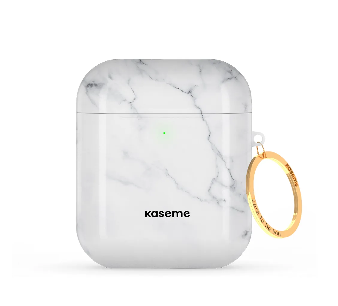 fashion soft handmade leather case White Marble AirPods Case