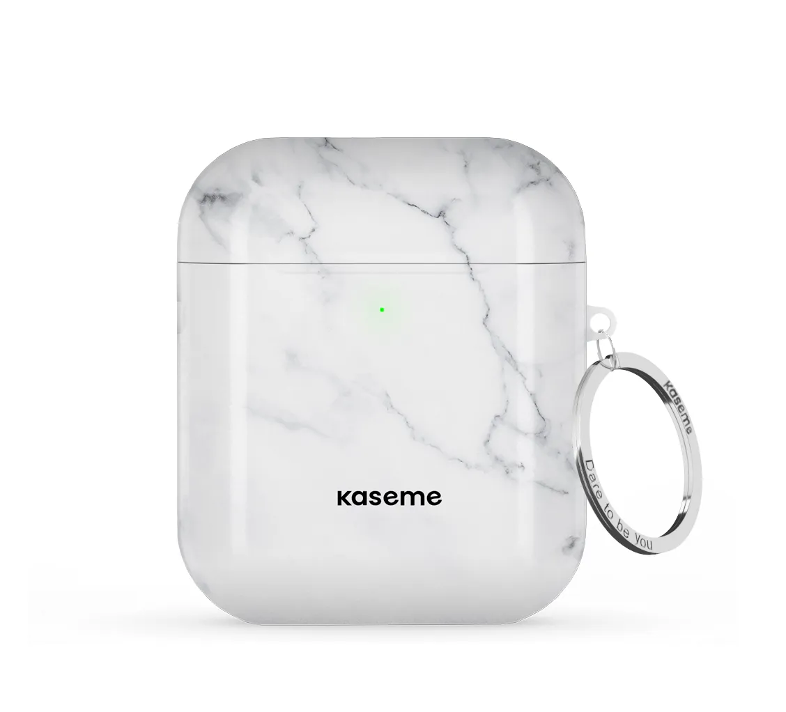 Premium Smooth Shell White Marble AirPods Case